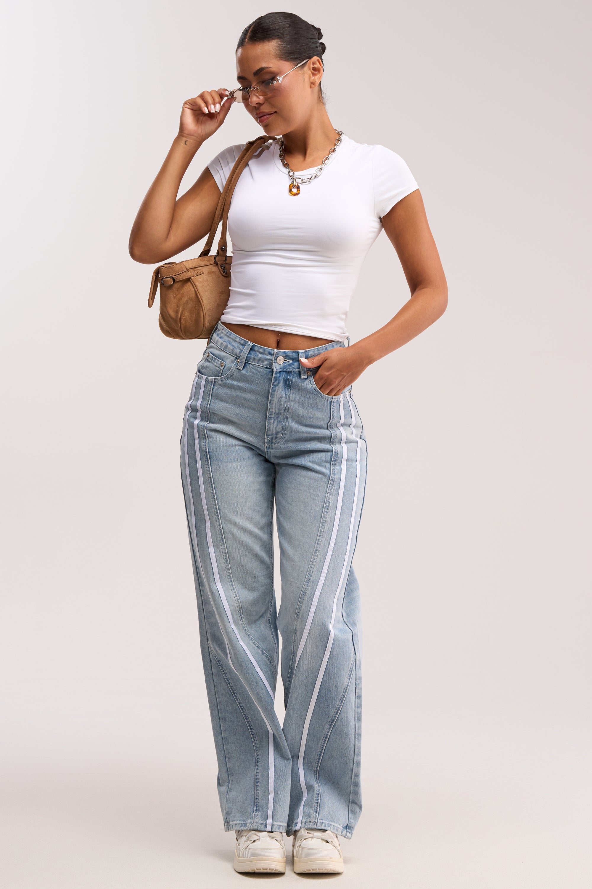 SHE IS A RUNNER DENIM TRACK PANT