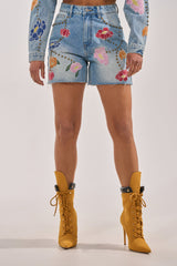 LOTTIE EMBROIDERED DENIM BERMUDA SHORTS