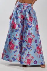 BUY MYSELF FLOWERS BROCADE TROUSER IN BLUE