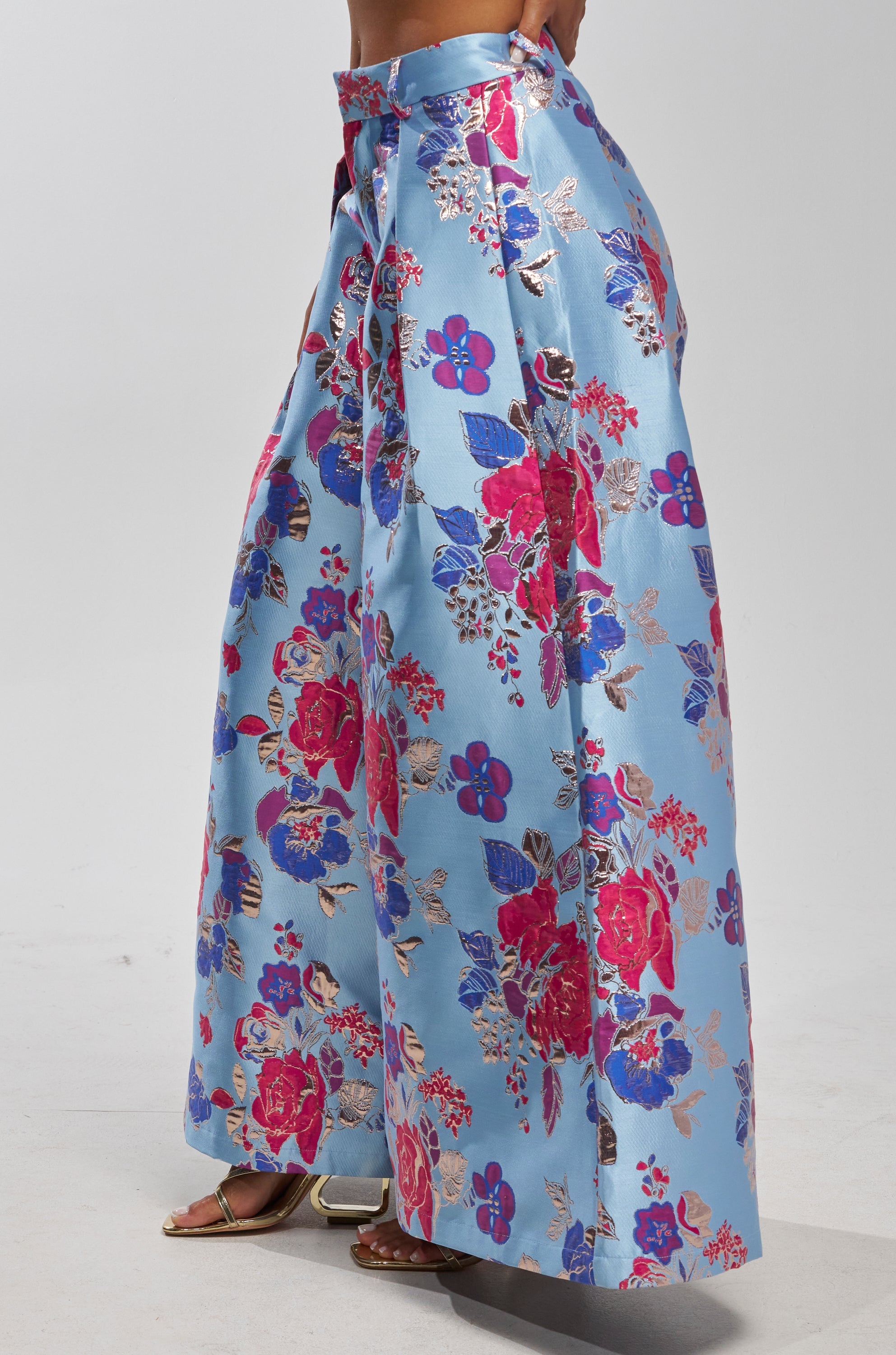 BUY MYSELF FLOWERS BROCADE TROUSER IN BLUE