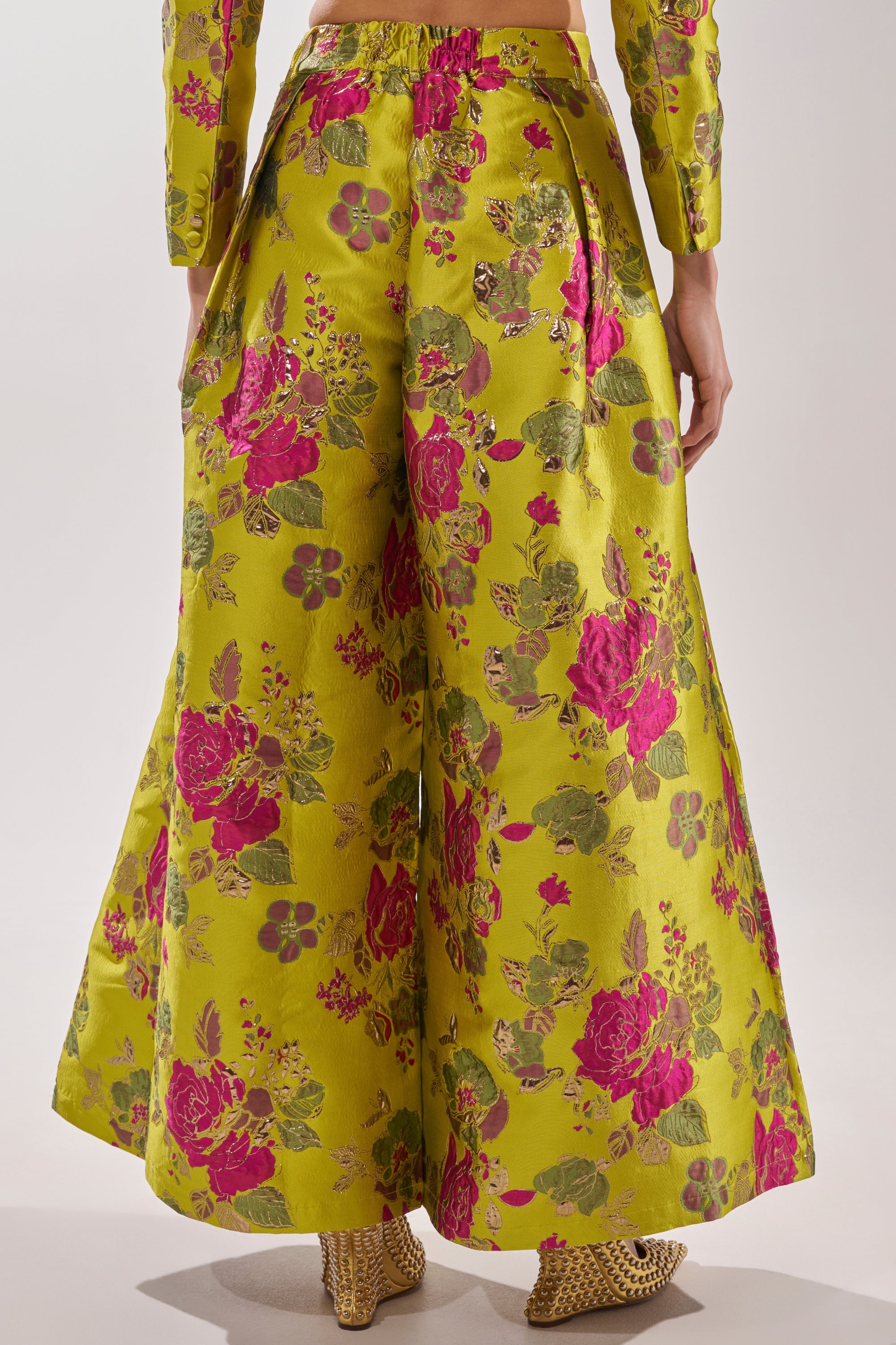 BUY MYSELF FLOWERS BROCADE TROUSER IN LIME