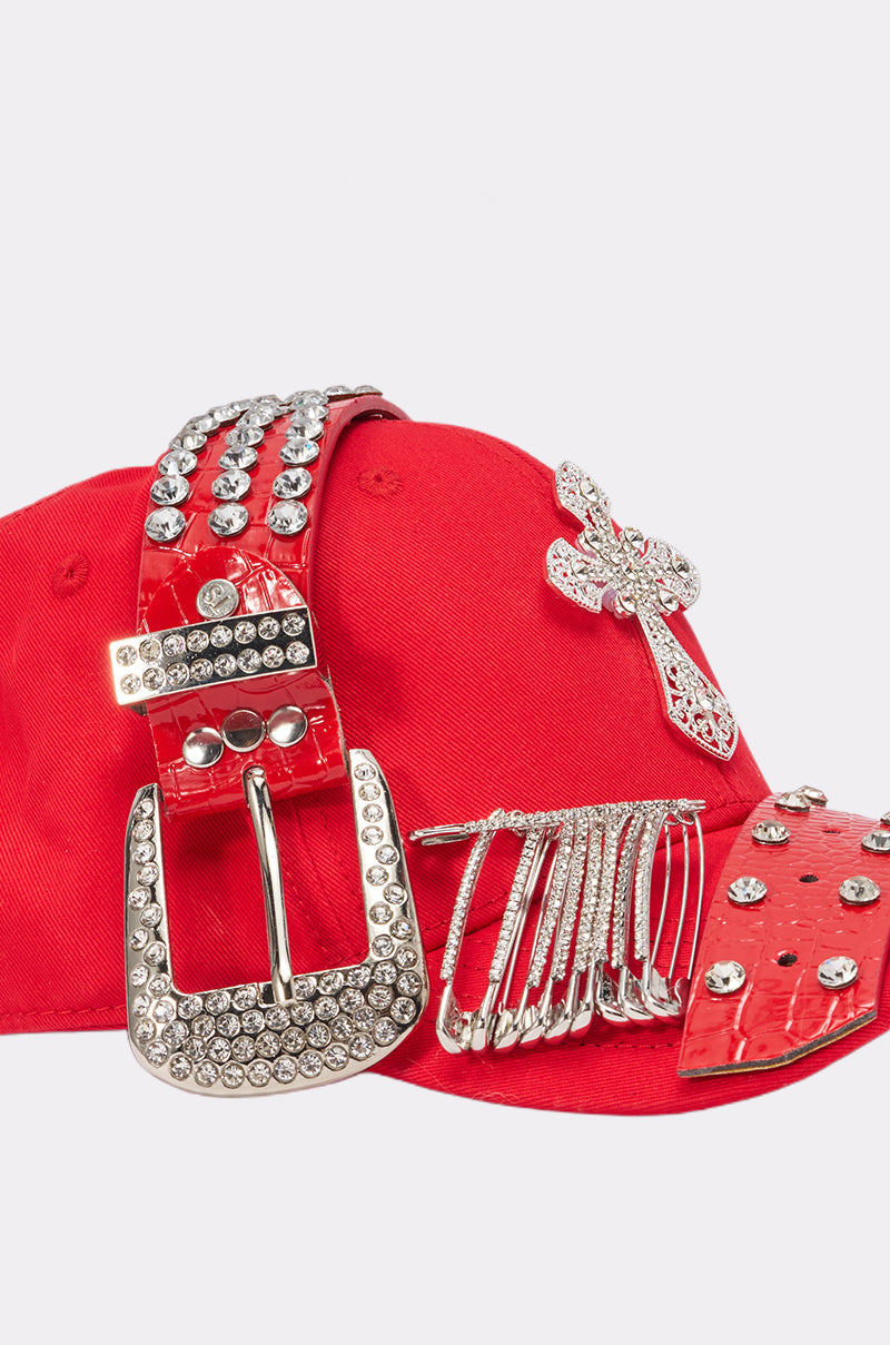 BUCKLE UP EMBELLISHED BASEBALL HAT
