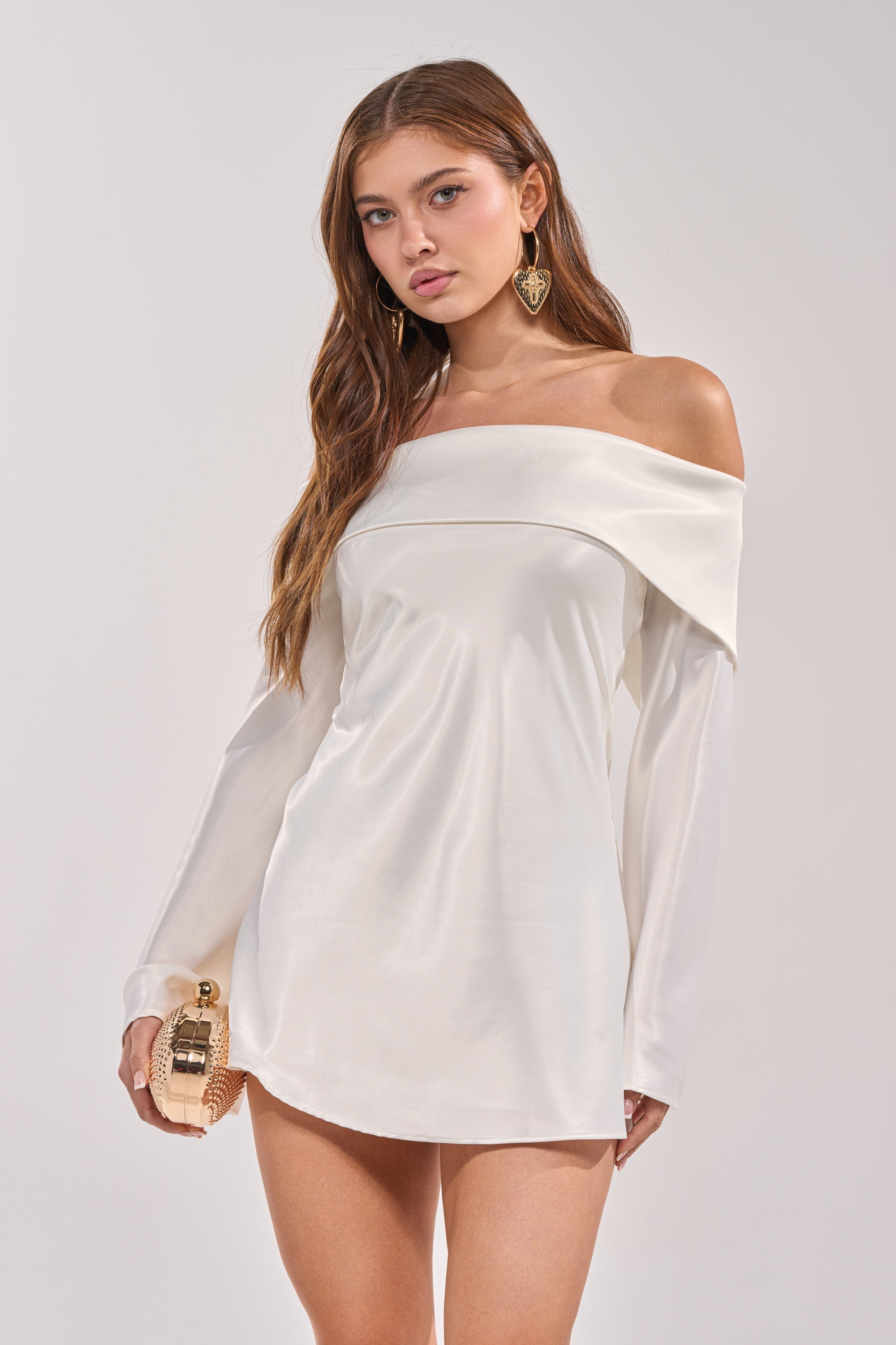 CLASSY YET SASSY LONG SLEEVE SATIN MINI DRESS