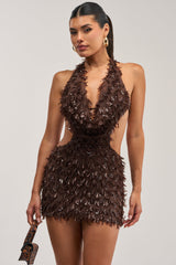 FIRST MOVE EMBELLISHED SEQUIN MINI DRESS IN BROWN