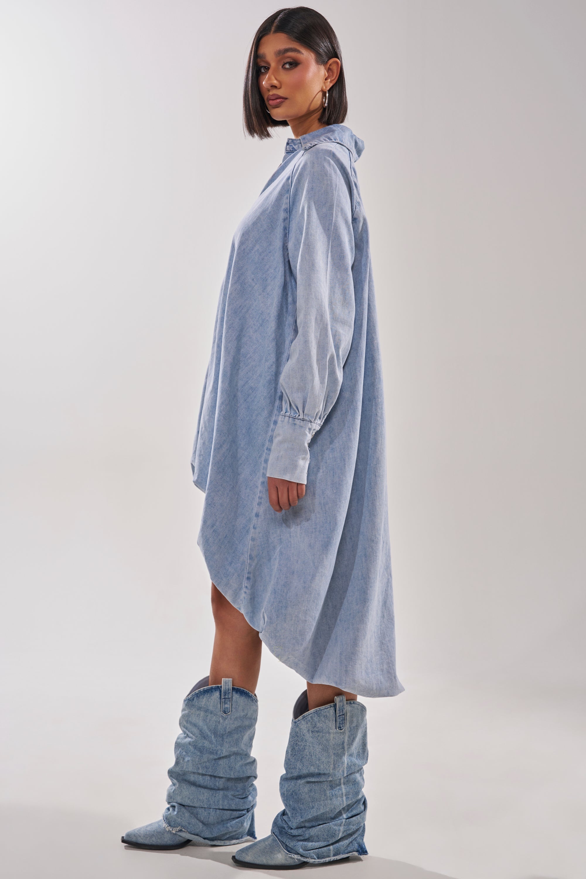 AMELIA DENIM HIGH-LOW DRESS