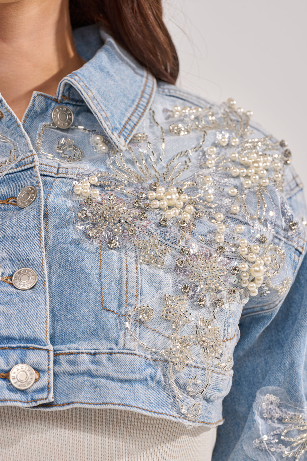 BILLIONAIRE BELLE EMBELLISHED DENIM JACKET