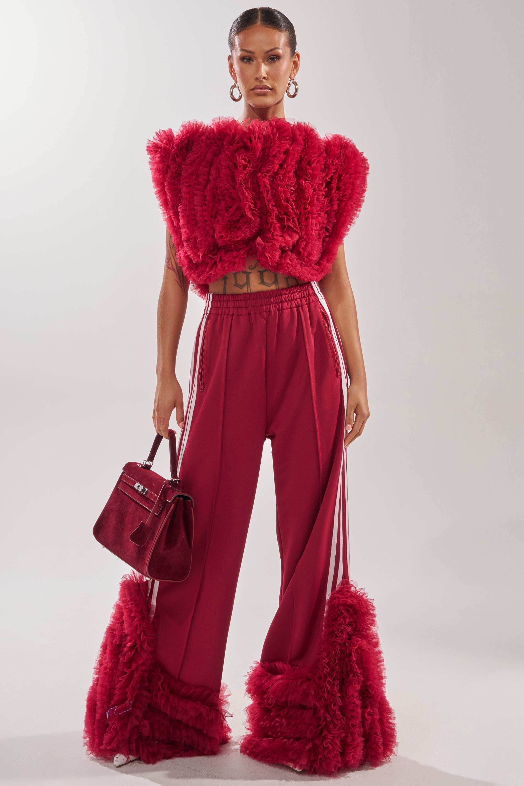 MODERN JAM SWEATSHIRT WITH TULLE IN BURGUNDY