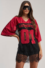 IT GIRL LACE JERSEY DRESS
