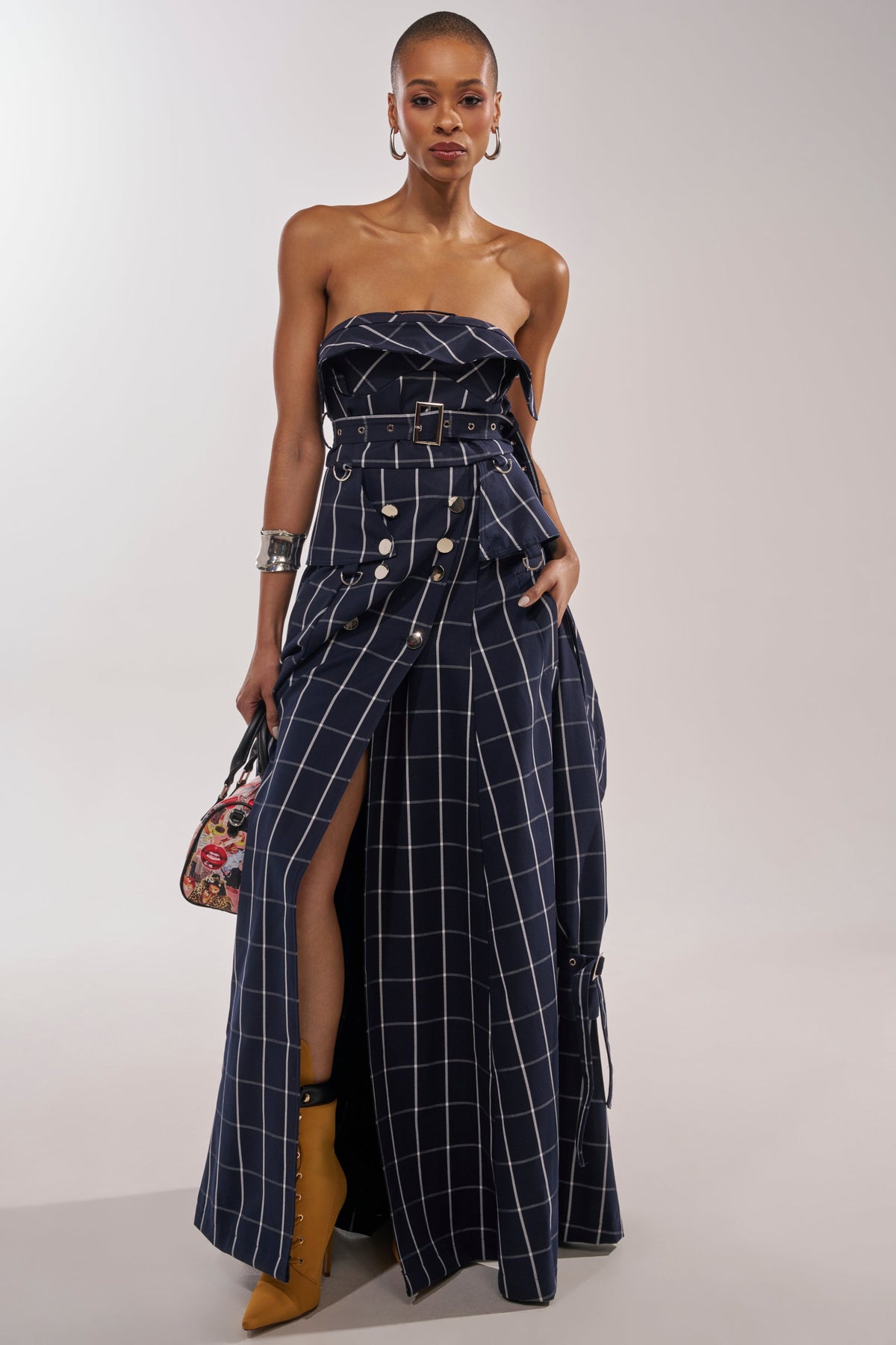 DOWN TO BUSINESS PLAID MAXI DRESS