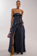 DOWN TO BUSINESS PLAID MAXI DRESS