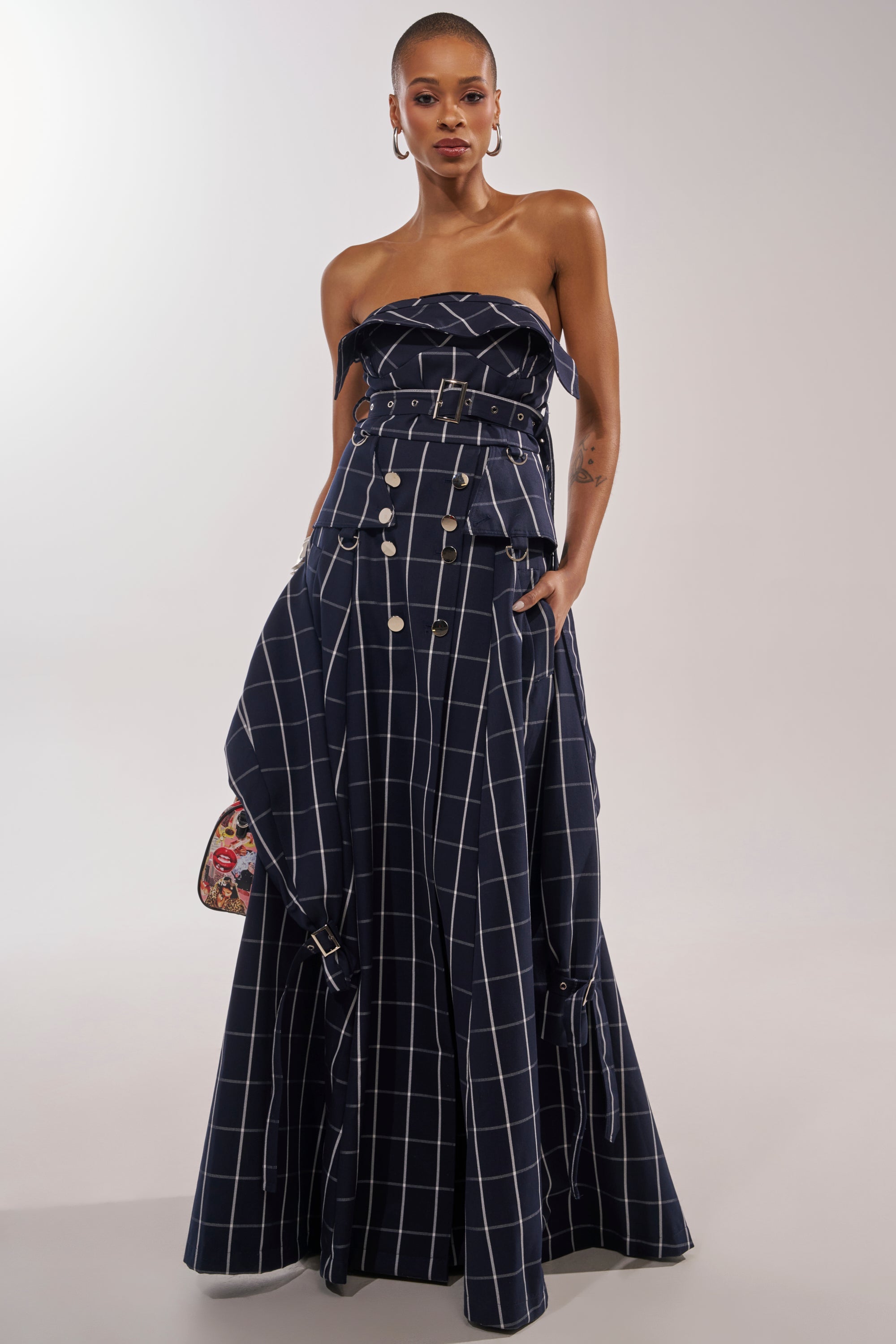 DOWN TO BUSINESS PLAID MAXI DRESS