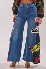 NOT SORRY PATCHWORK DENIM JEANS