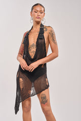 MAKE A MESS KNIT MINI DRESS IN BLACK