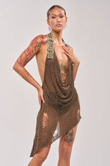 MAKE A MESS KNIT MINI DRESS IN OLIVE