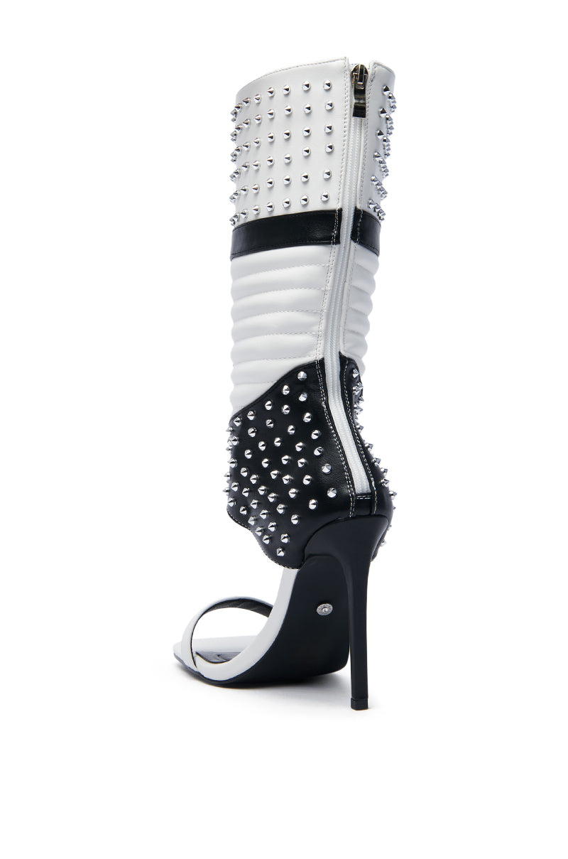 AZALEA WANG ALBERTO WHITEBLACK STUDDED OPEN TOE BOOT