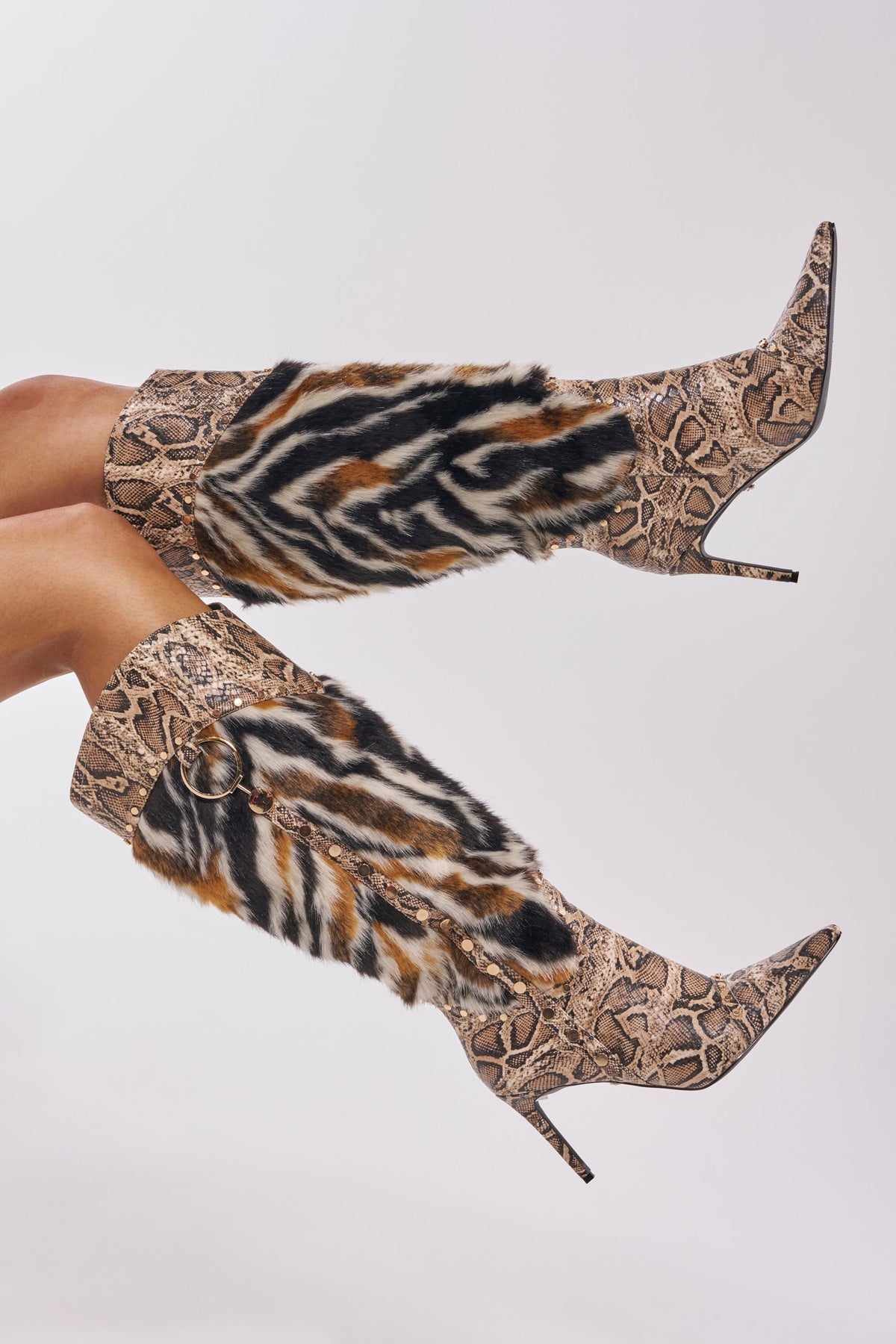 AZALEA WANG ALISETTE SNAKE MULTI FUR STILETTO BOOT
