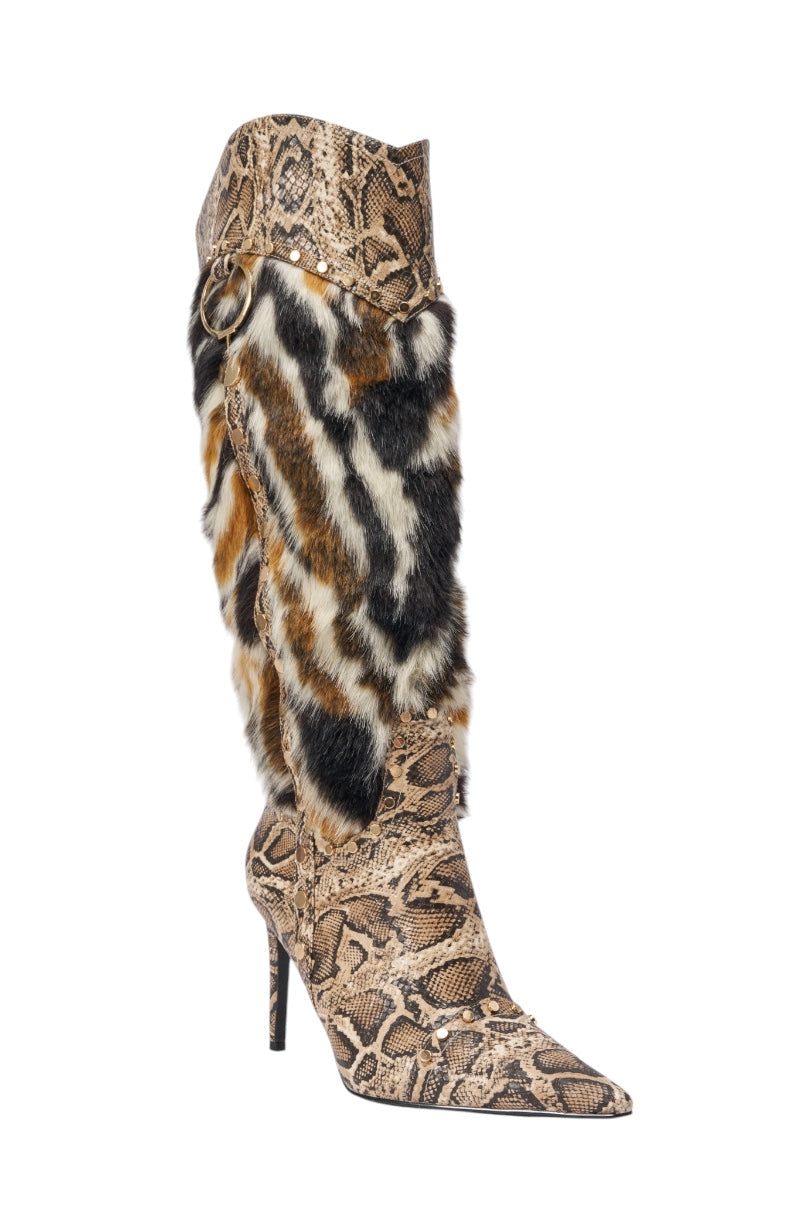 AZALEA WANG ALISETTE SNAKE MULTI FUR STILETTO BOOT