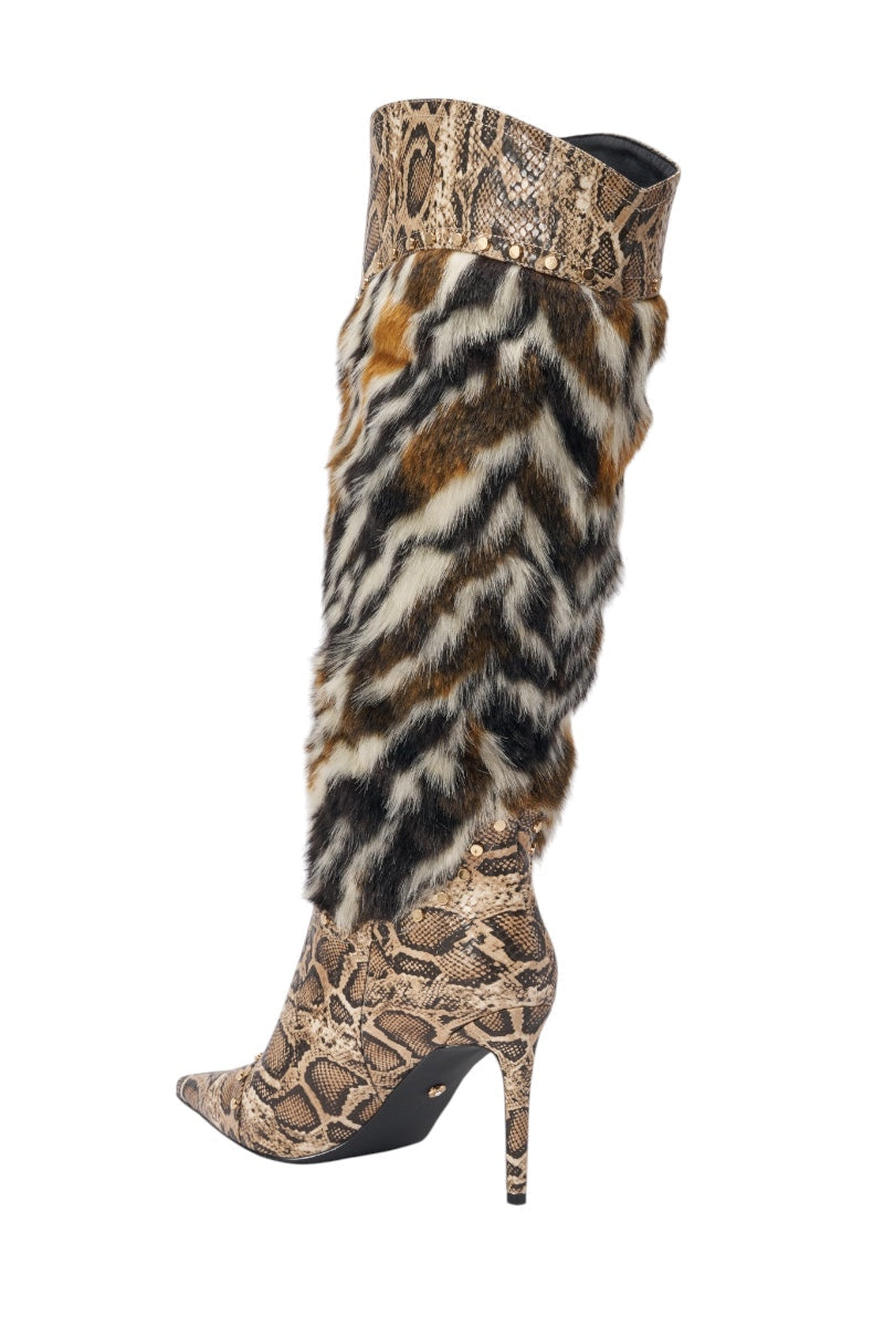 AZALEA WANG ALISETTE SNAKE MULTI FUR STILETTO BOOT