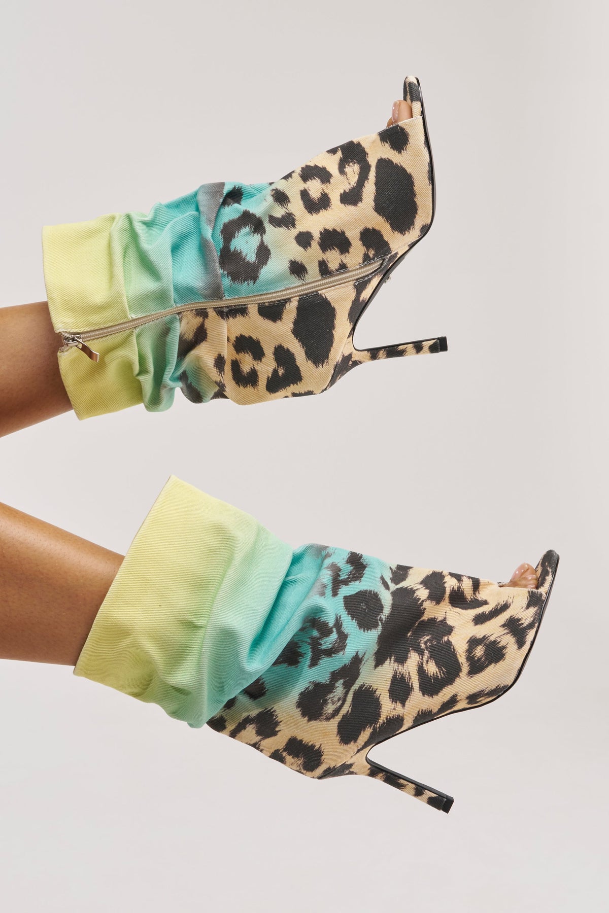 AKIRA GOLD ALMOST MULTI OMBRE LEOPARD OPEN TOE BOOTIE