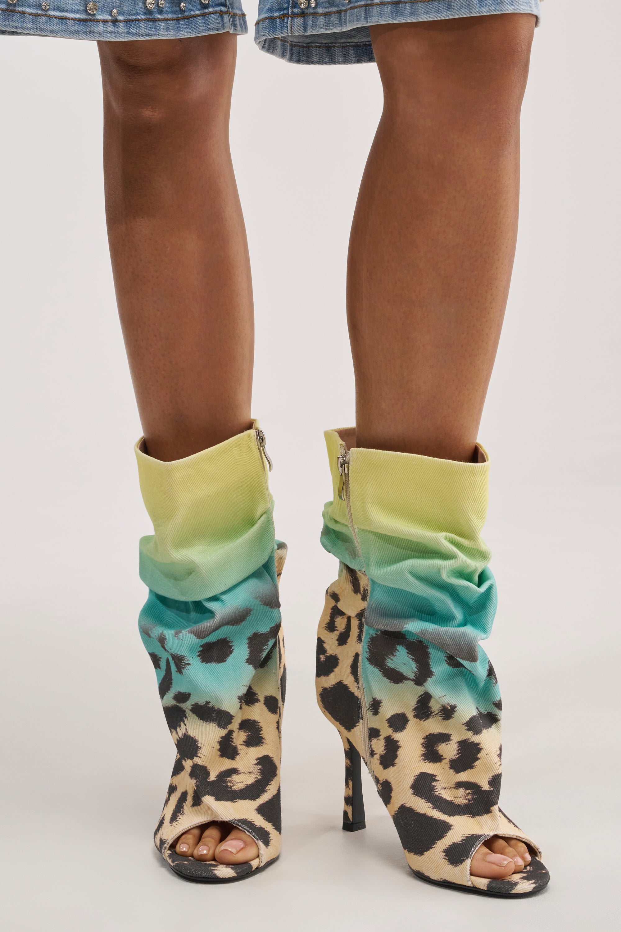 AKIRA GOLD ALMOST MULTI OMBRE LEOPARD OPEN TOE BOOTIE