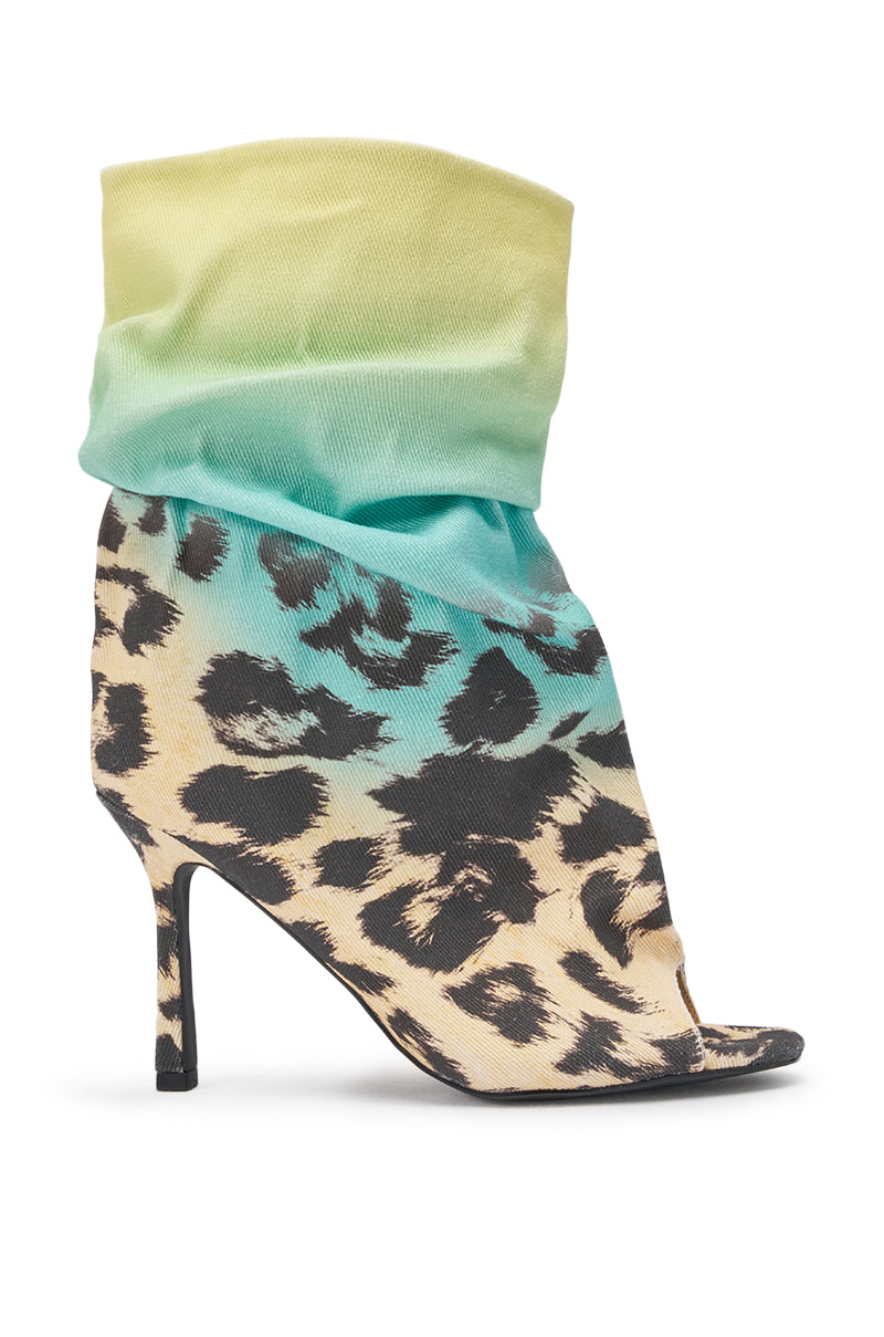 AKIRA GOLD ALMOST MULTI OMBRE LEOPARD OPEN TOE BOOTIE