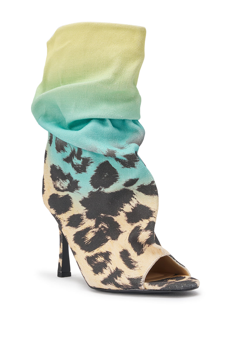 AKIRA GOLD ALMOST MULTI OMBRE LEOPARD OPEN TOE BOOTIE