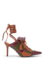 AZALEA WANG AMBRE OLIVE COLORBLOCK MULTI MULE LACE UP STILETTO PUMP