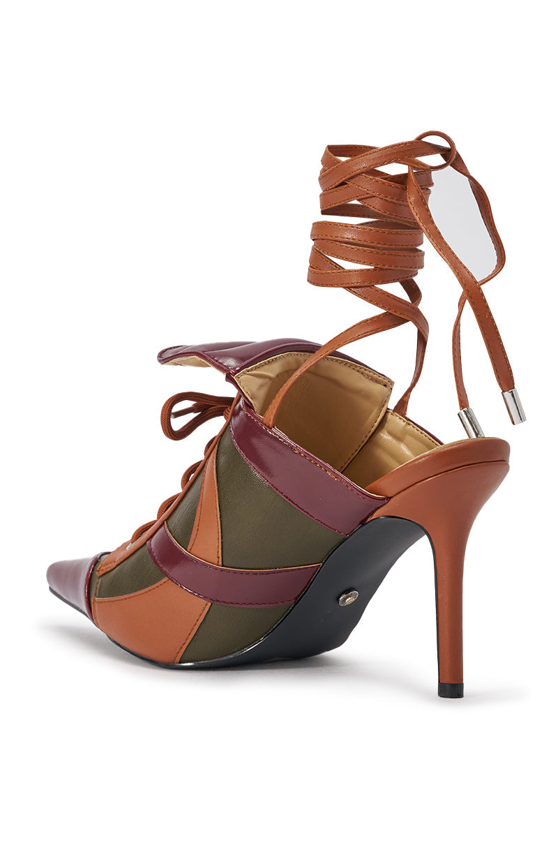 AZALEA WANG AMBRE OLIVE COLORBLOCK MULTI MULE LACE UP STILETTO PUMP