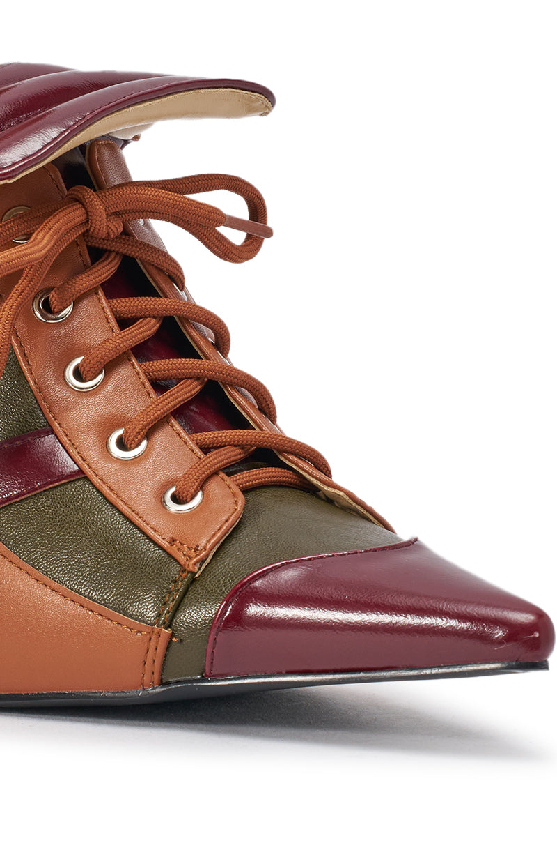 AZALEA WANG AMBRE OLIVE COLORBLOCK MULTI MULE LACE UP STILETTO PUMP