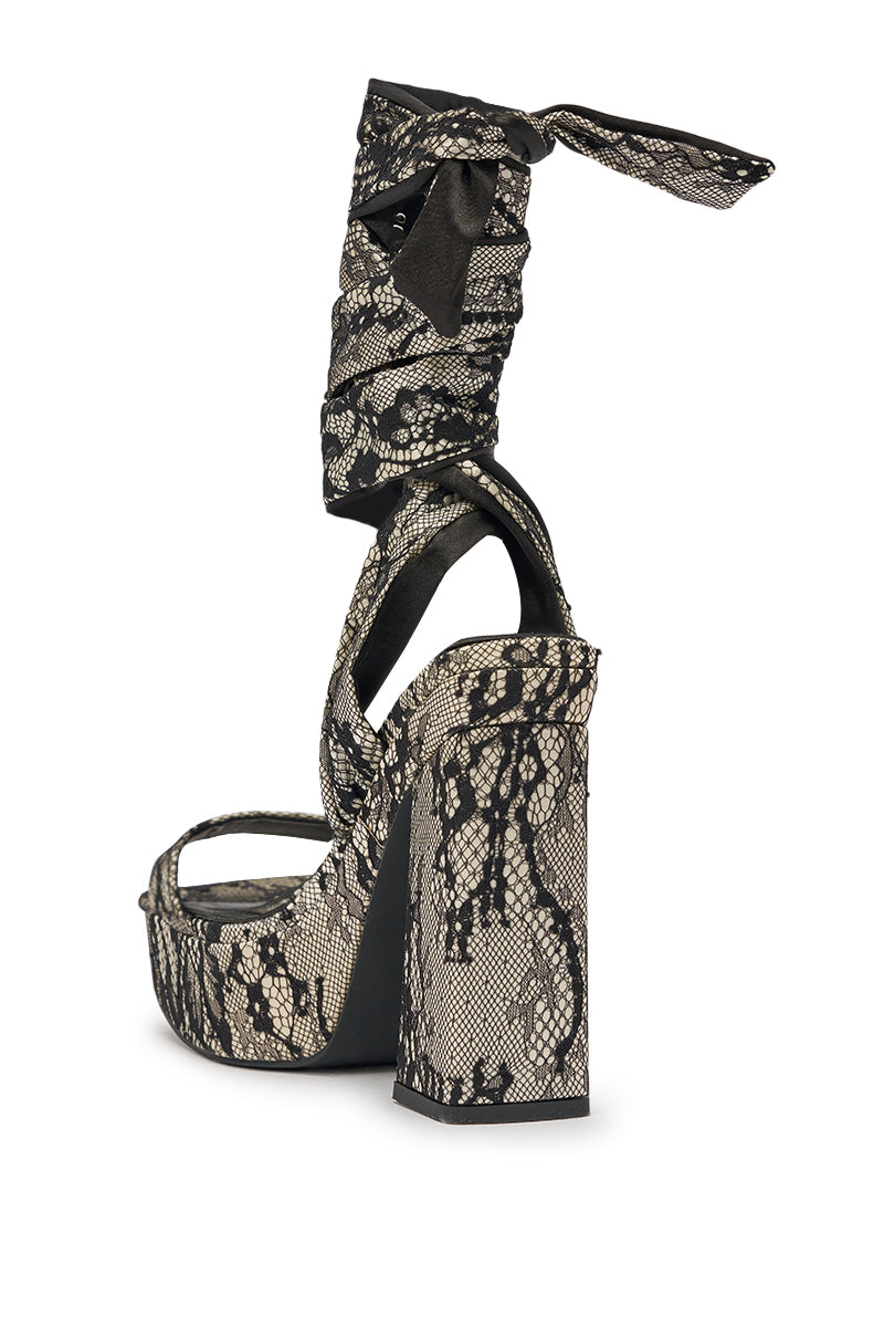 AKIRA GOLD AMBROISINE BLACK LACE STRAPPY CHUNKY SANDAL