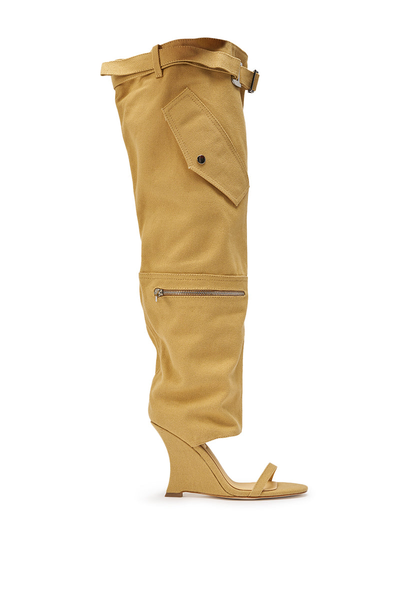 AZALEA WANG ANOUK KHAKI SPORT WEDGE BOOT