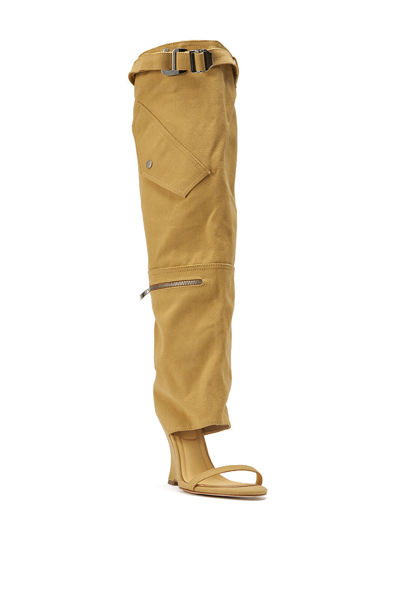 AZALEA WANG ANOUK KHAKI SPORT WEDGE BOOT