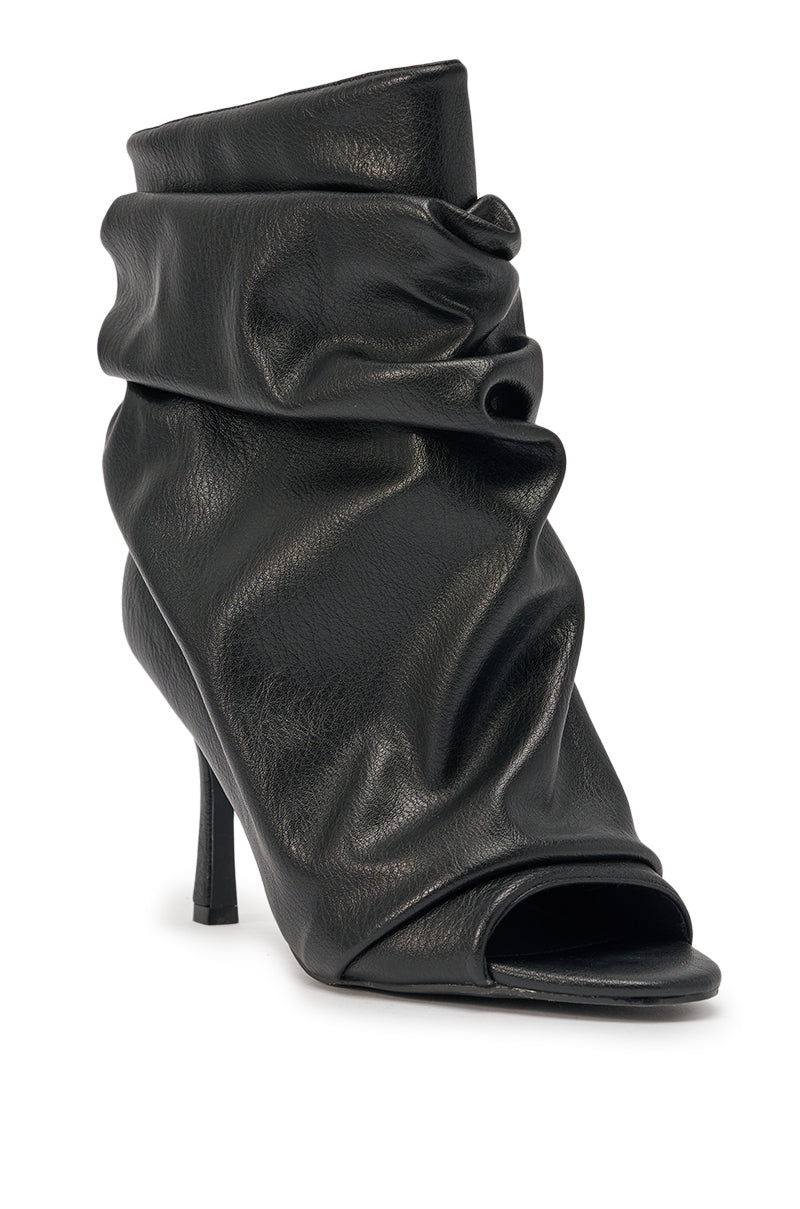 AZALEA WANG APEX BLACK SLOUCHY OPEN TOE BOOTIE