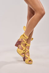AZALEA WANG ARUBA YELLOW BLOCK HEEL TIE UP SANDAL