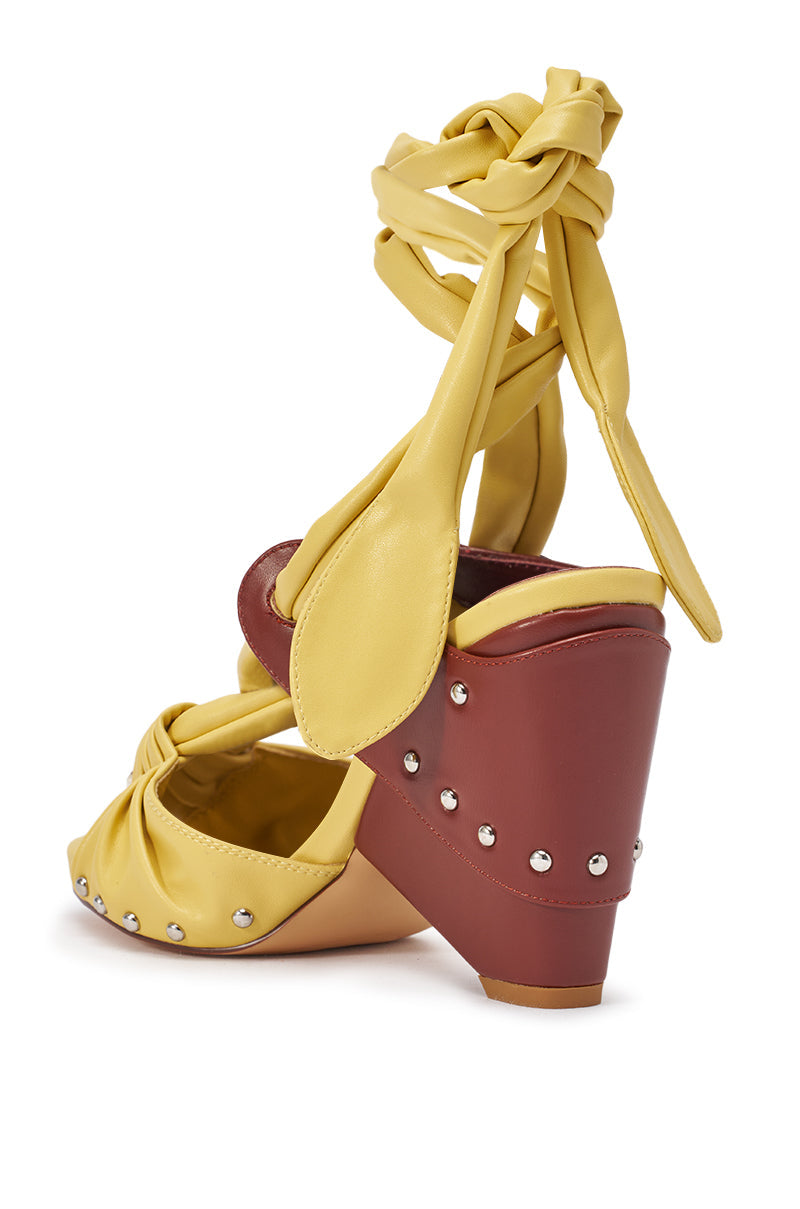 AZALEA WANG ARUBA YELLOW BLOCK HEEL TIE UP SANDAL