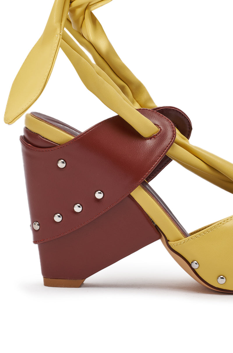 AZALEA WANG ARUBA YELLOW BLOCK HEEL TIE UP SANDAL