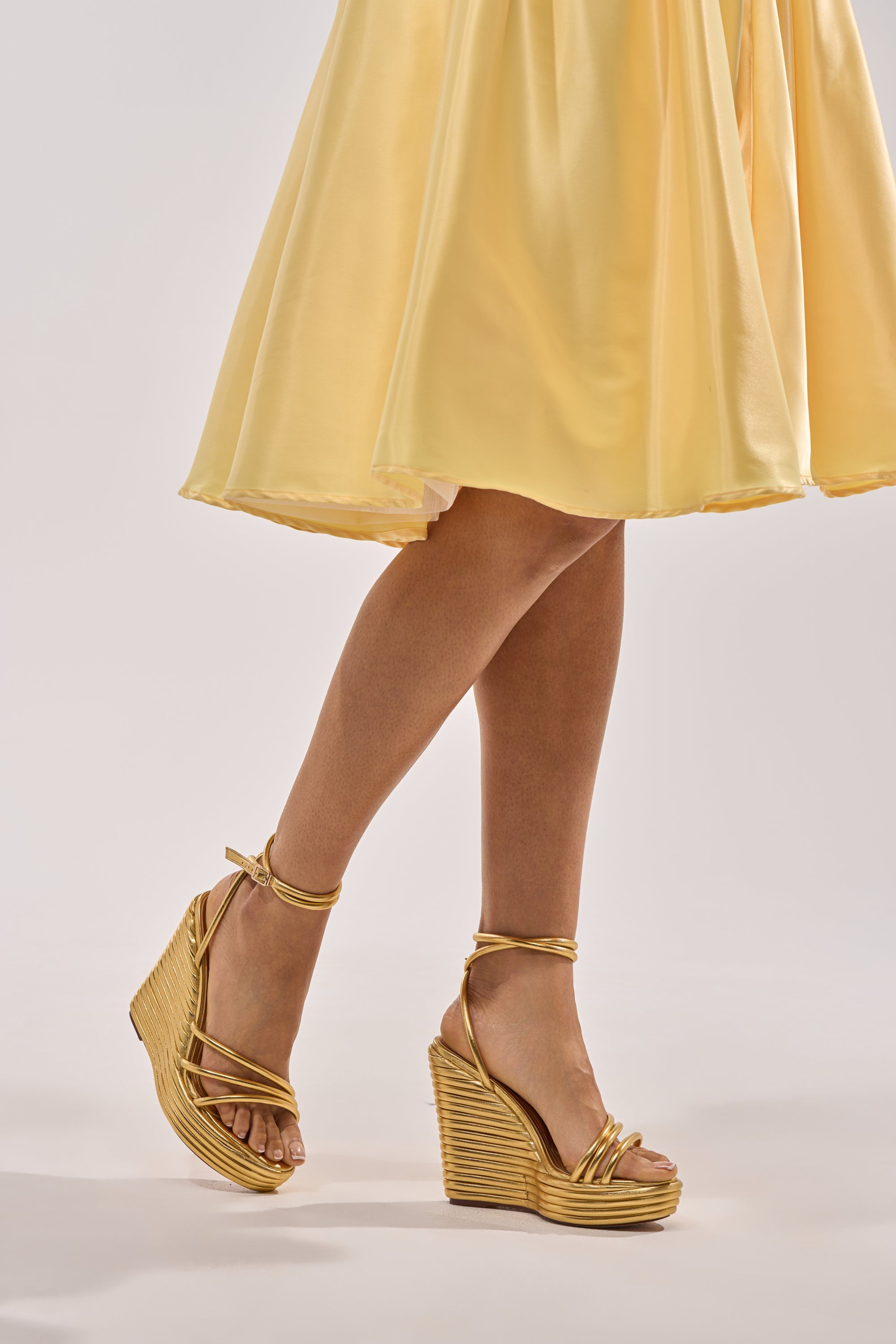 AZALEA WANG AVENY GOLD STRAP ROUND TOE WEDGE SANDAL