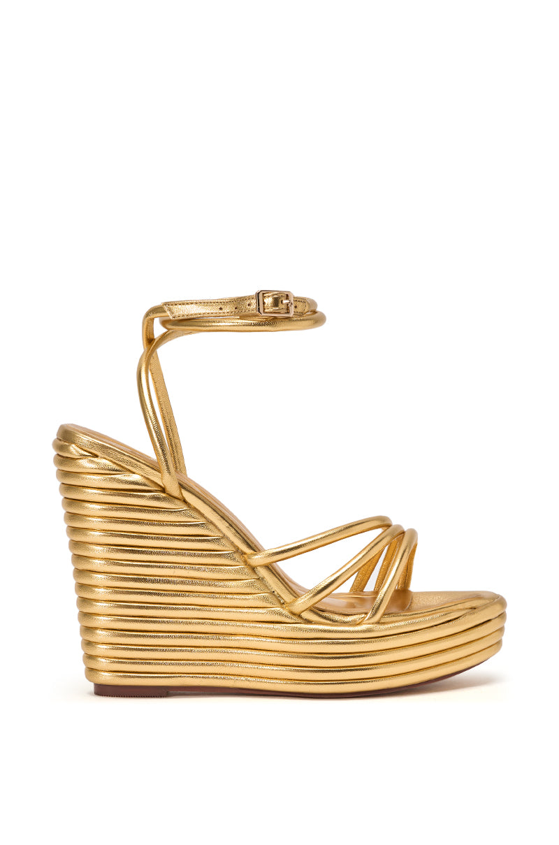 AZALEA WANG AVENY GOLD STRAP ROUND TOE WEDGE SANDAL