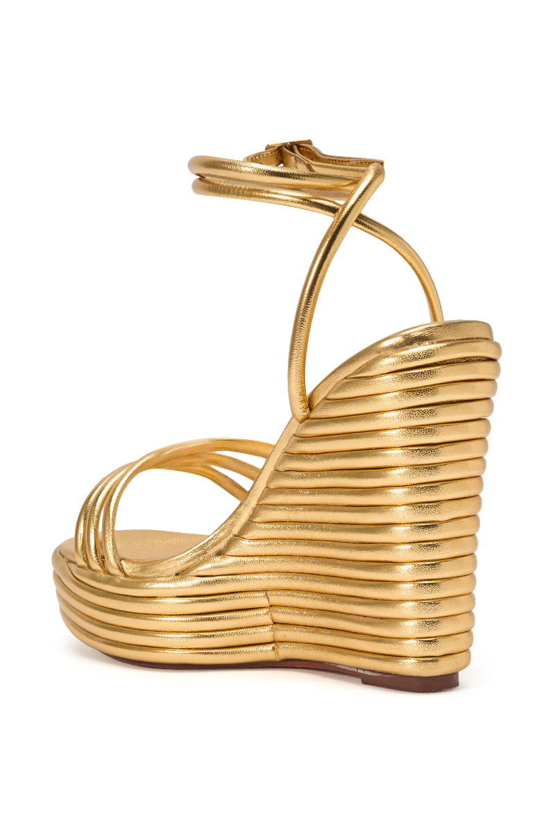 AZALEA WANG AVENY GOLD STRAP ROUND TOE WEDGE SANDAL