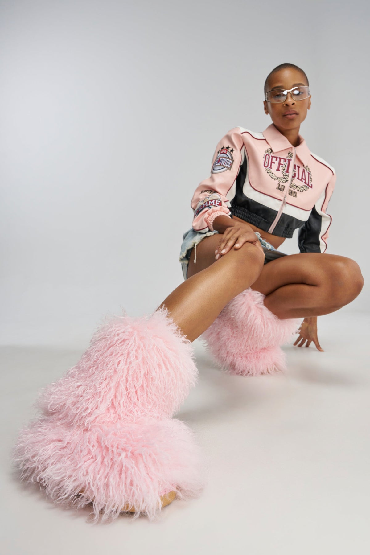 AZALEA WANG AZAD PINK MOHAIR FLAT BOOTIE