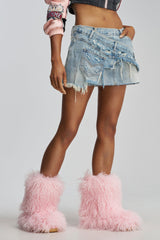 AZALEA WANG AZAD PINK MOHAIR FLAT BOOTIE