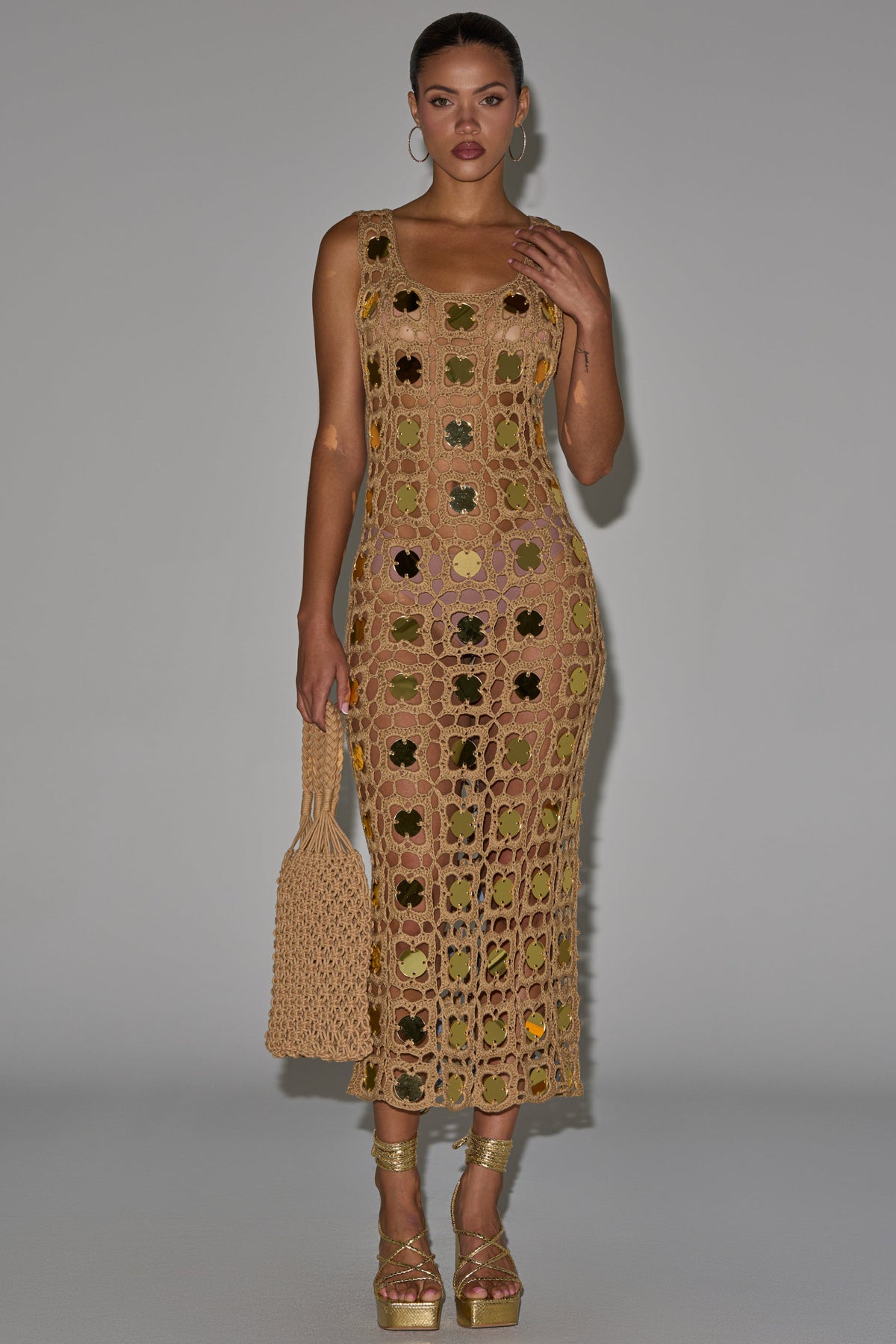 HOT GIRL AGENDA SEQUIN CROCHET MIDI DRESS