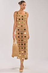 HOT GIRL AGENDA SEQUIN CROCHET MIDI DRESS