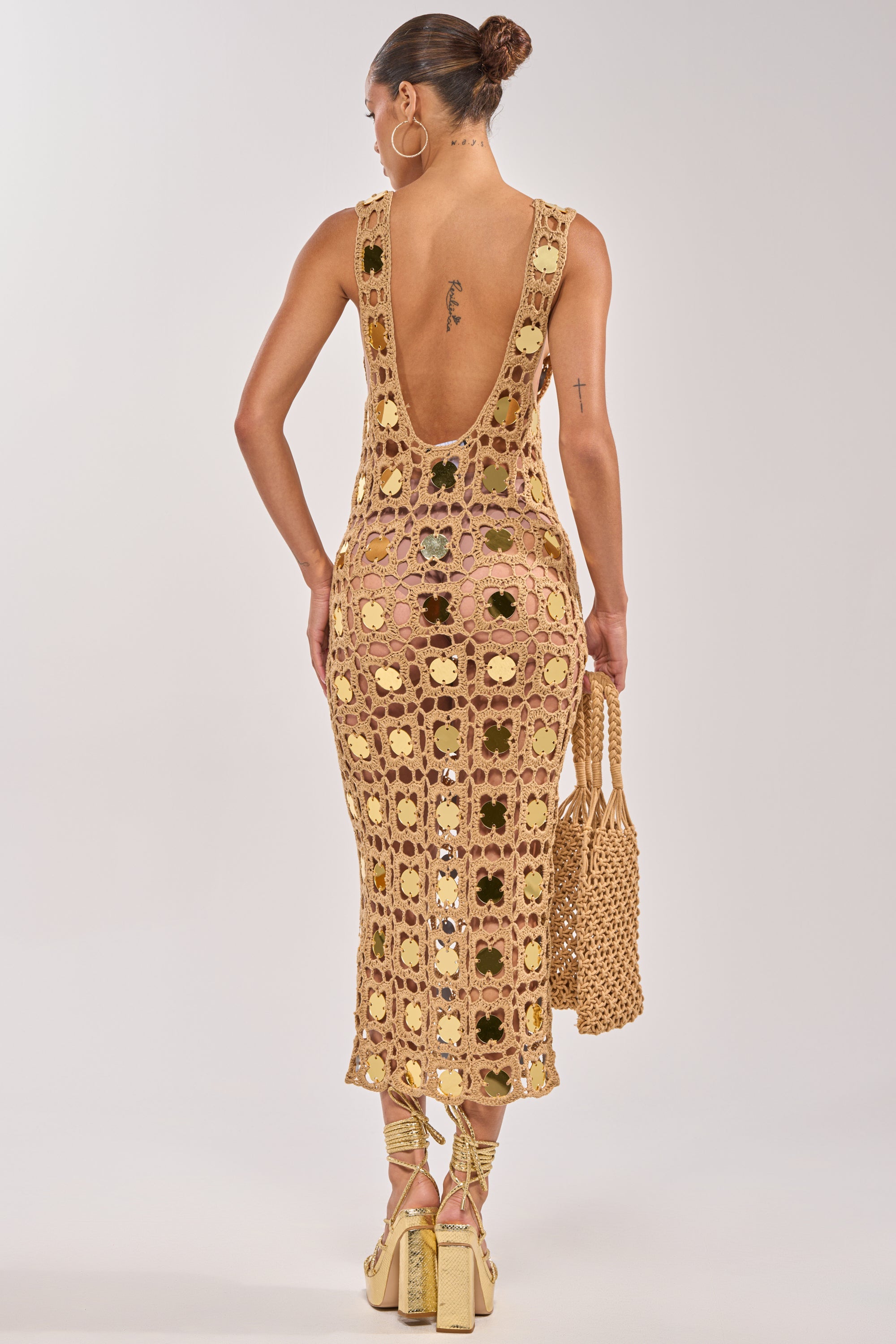 HOT GIRL AGENDA SEQUIN CROCHET MIDI DRESS