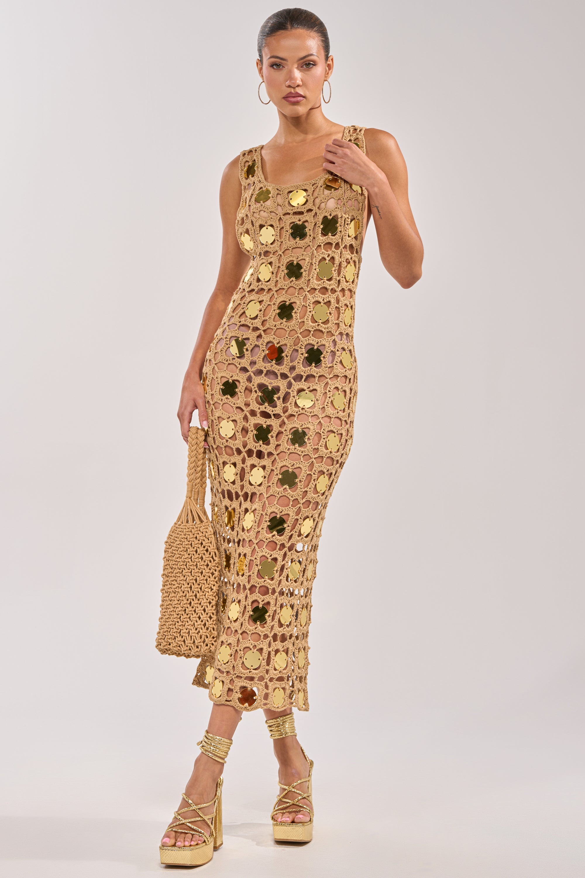 HOT GIRL AGENDA SEQUIN CROCHET MIDI DRESS