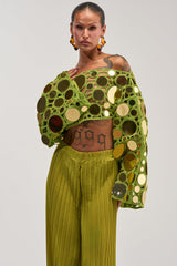 RESORT VIBES CROCHET CROP LONG SLEEVE IN CHARTREUSE