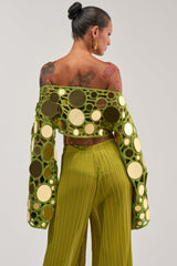 RESORT VIBES CROCHET CROP LONG SLEEVE IN CHARTREUSE