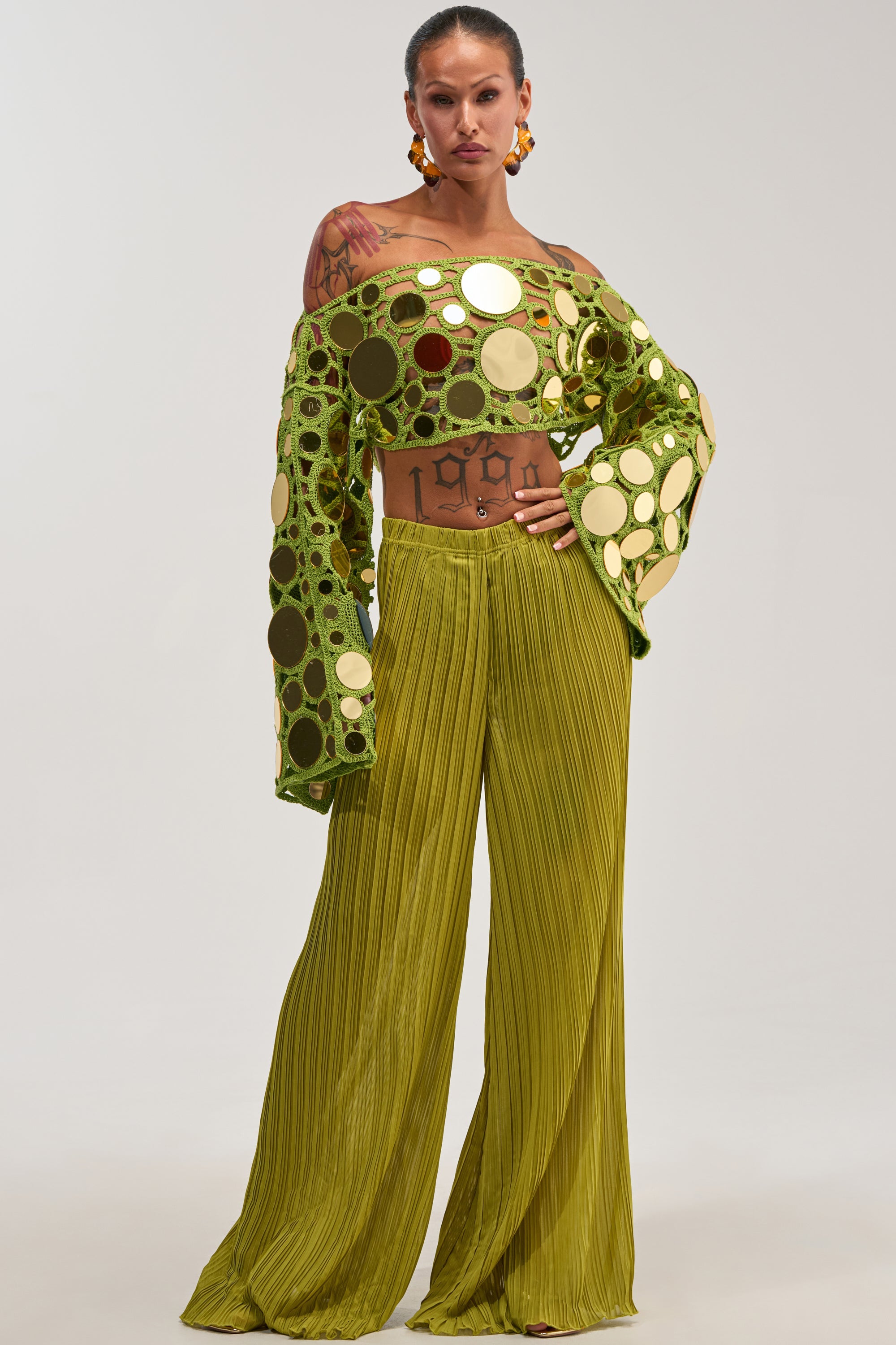 RESORT VIBES CROCHET CROP LONG SLEEVE IN CHARTREUSE