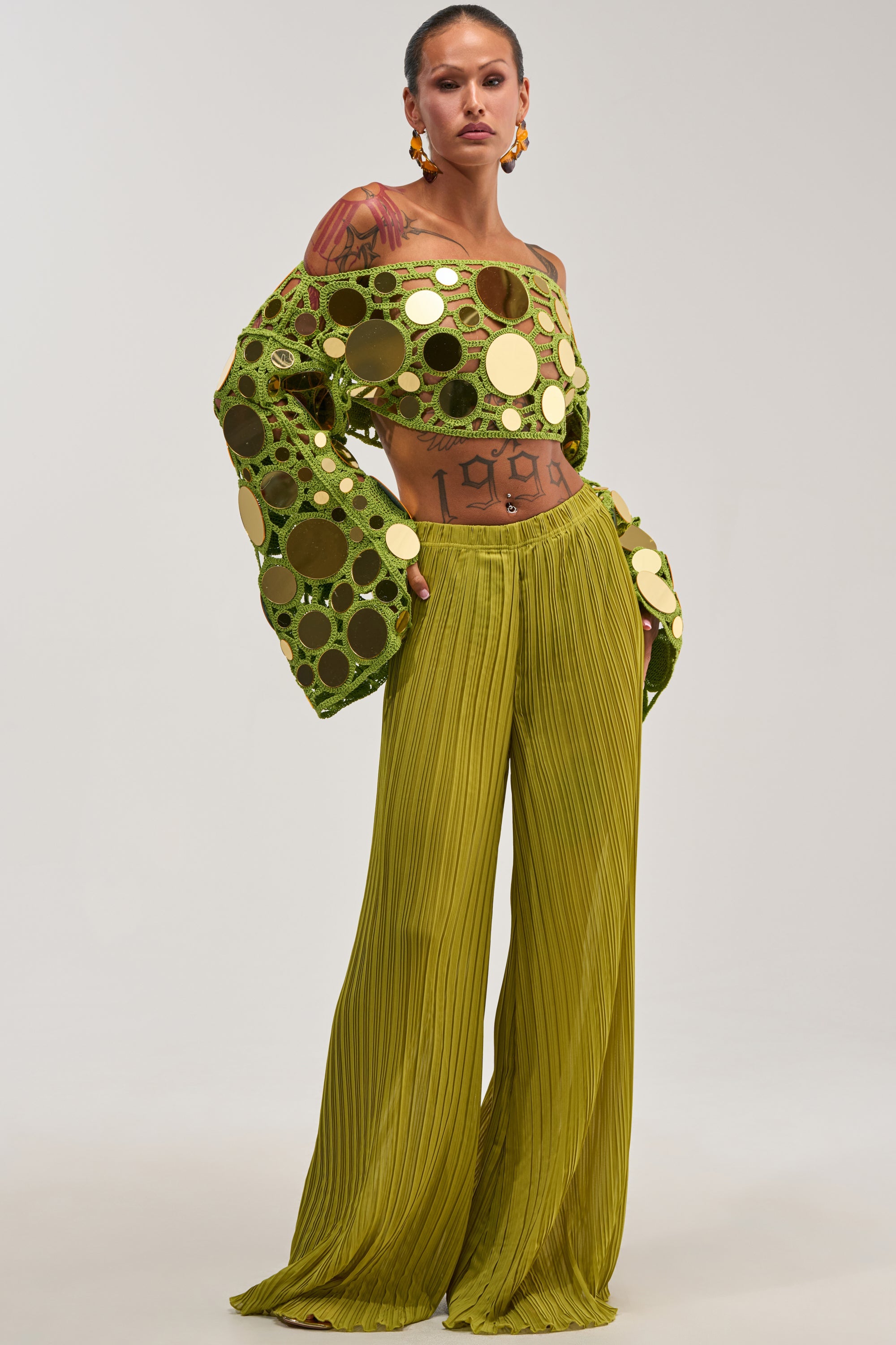 RESORT VIBES CROCHET CROP LONG SLEEVE IN CHARTREUSE