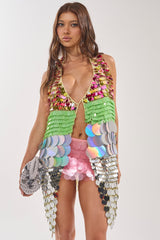 SHAKE IT GIRL CROCHET SEQUIN TOP